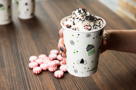 Chocolate Peppermint Shake next to peppermint candies