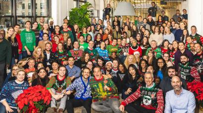 Group of Shake Shack employees at a holiday party