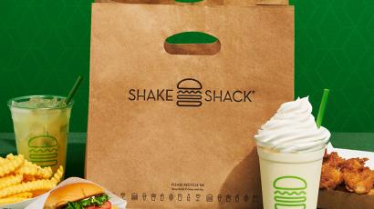 Shake Shack to-go bag with burger, shake and fries