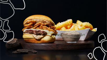 Black Truffle Burger and Parmesan Garlic Fries with Black Truffle Sauce 