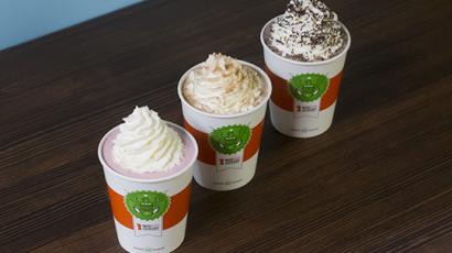 three shakes with different toppings