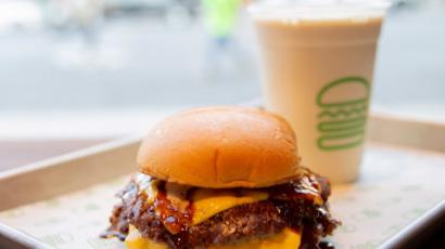 burger and shake on a tray