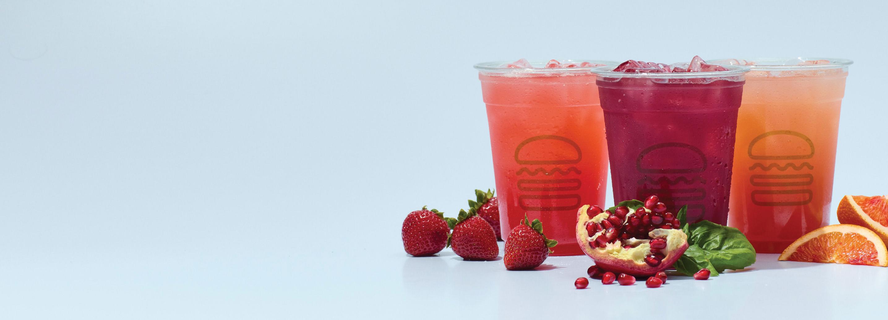Sunset Lemonade, Pomegranate Sweet Basil, Blood Orange Lemonade