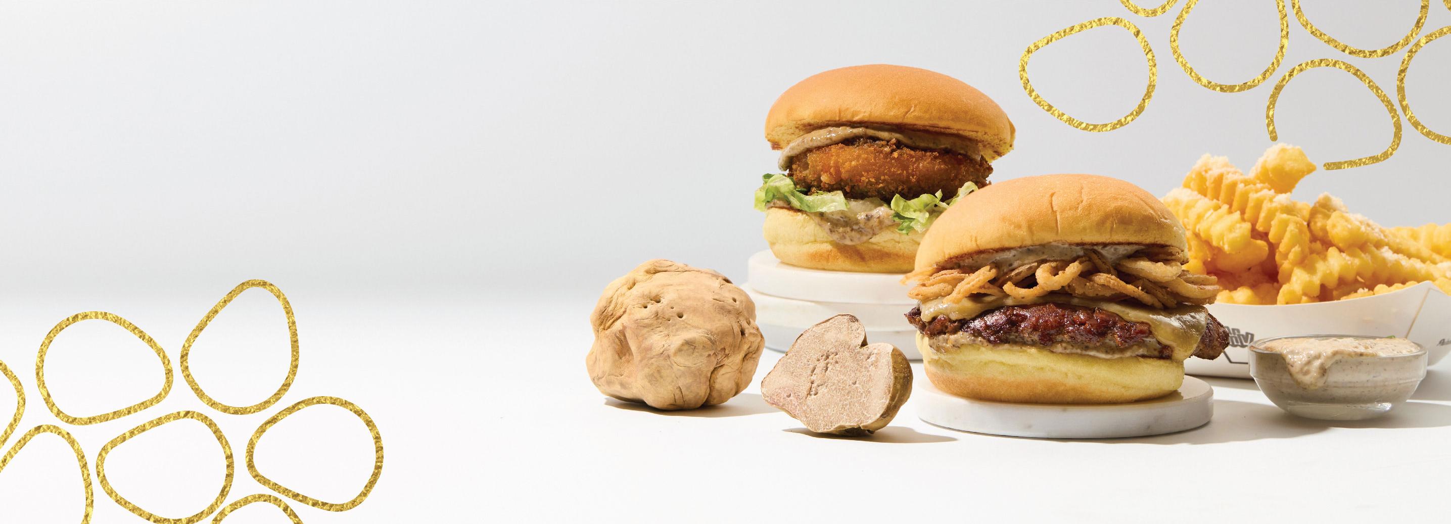 White Truffle Burger White Truffle Shroom Burger Parmesan Truffle Fries Sauce